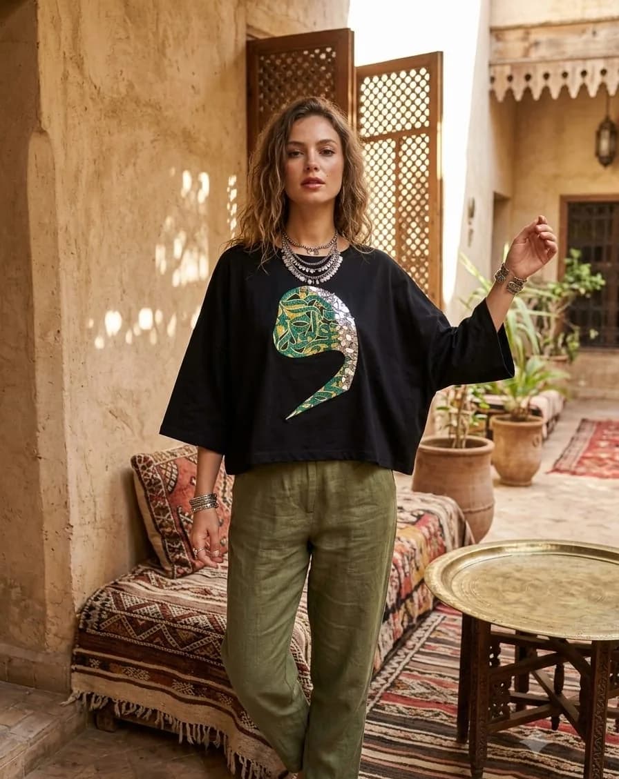 vao campaign — Aaina, silver jewellery, olive linen