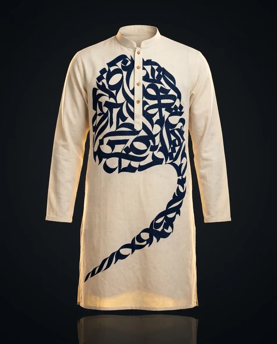 Study — handloom kurta, Bayaan voice in indigo block print