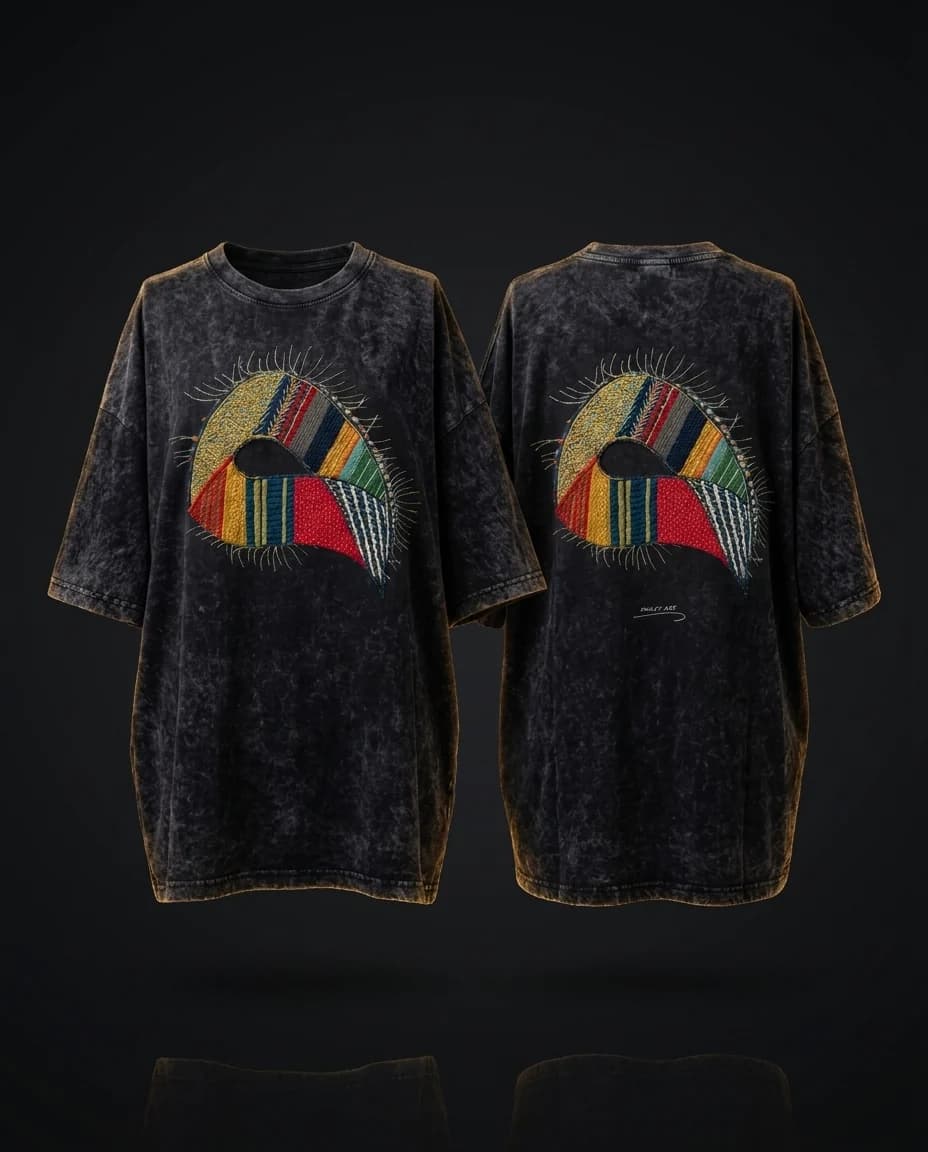 Washed tee — patchwork vao pieced from salvaged textiles